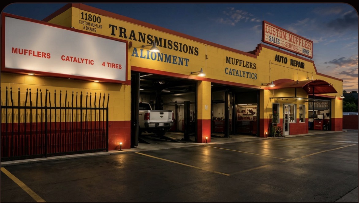 Custom Muffler & Brakes shop at 11800 S Inglewood Ave in Hawthorne