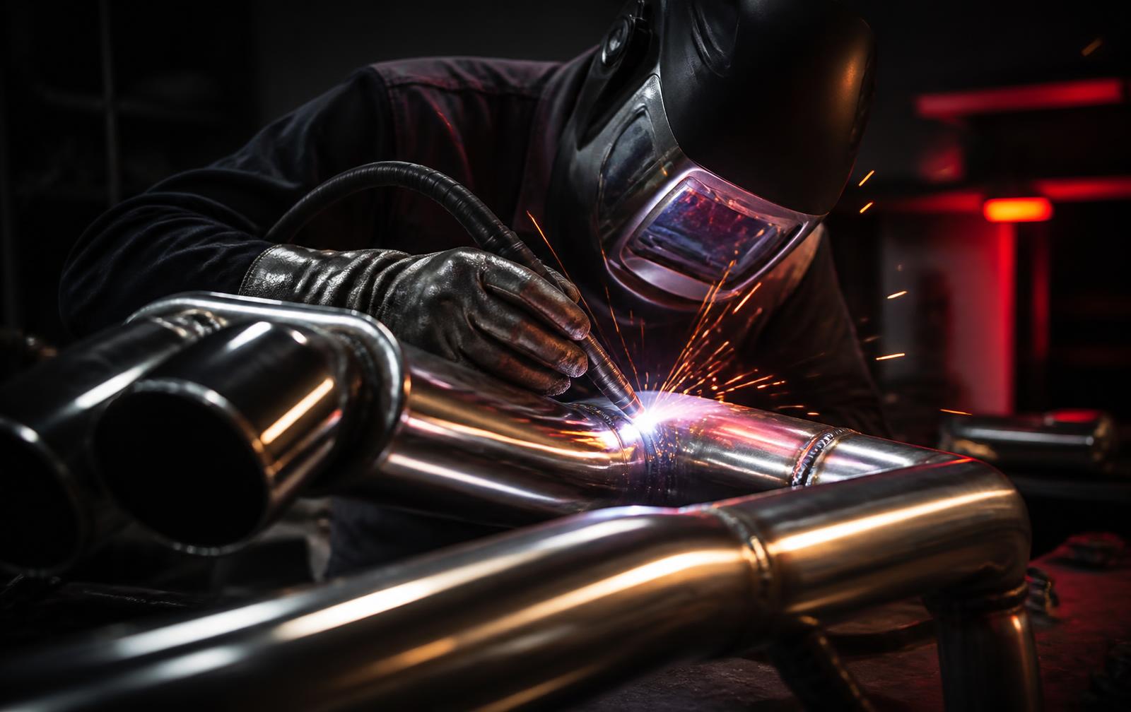 Custom exhaust being TIG welded in the shop
